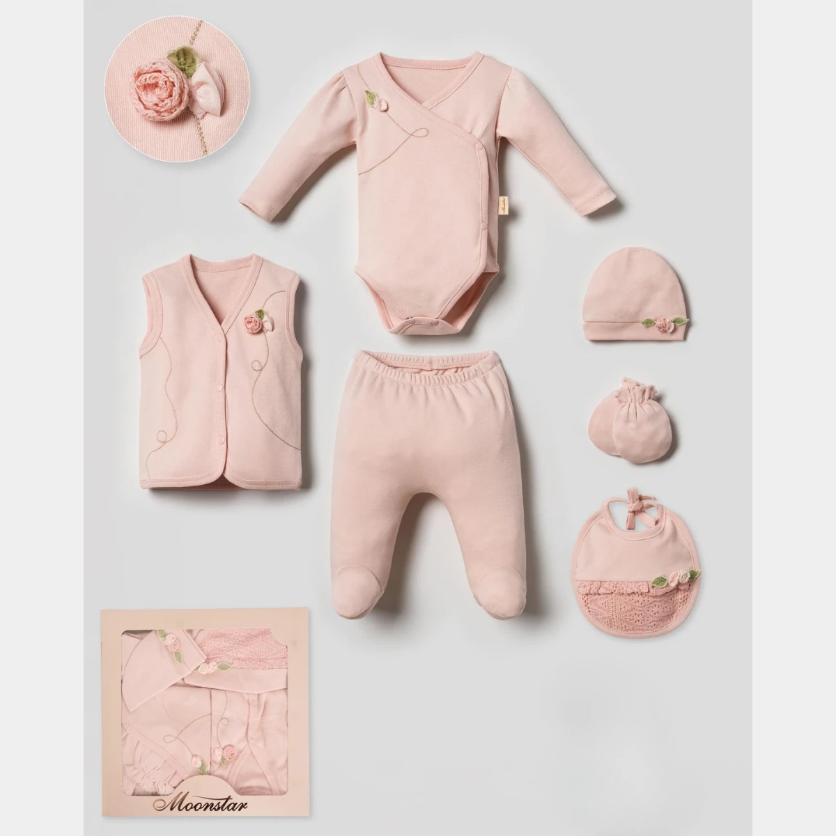 MOONSTAR KIZ 0-3 AY BEBEK 6LI SET-PUDRA