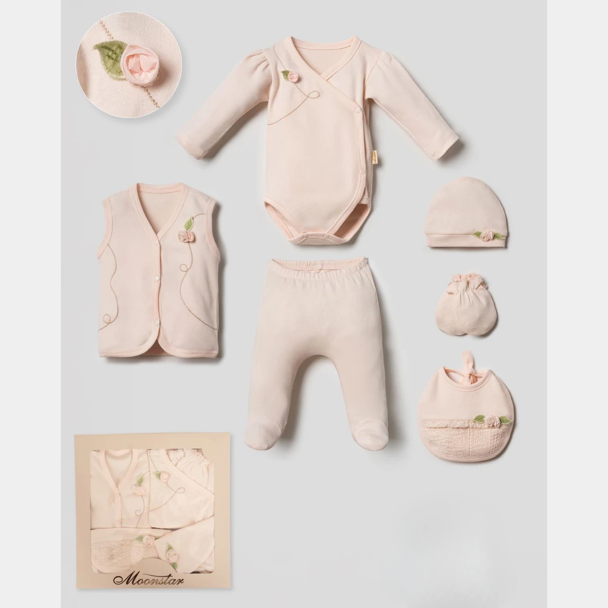 MOONSTAR KIZ 0-3 AY BEBEK 6LI SET- AÇIK PUDRA